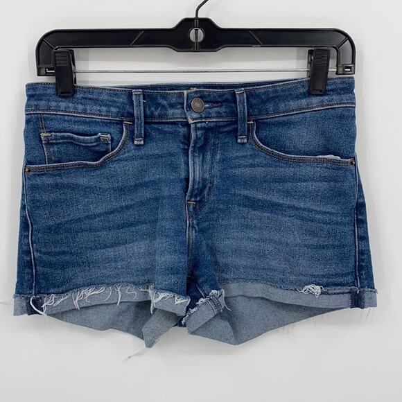 Abercrombie Harper Low Rise Junior Blue Denim Raw Hem Shorts Size 26 (2) - Picture 1 of 11